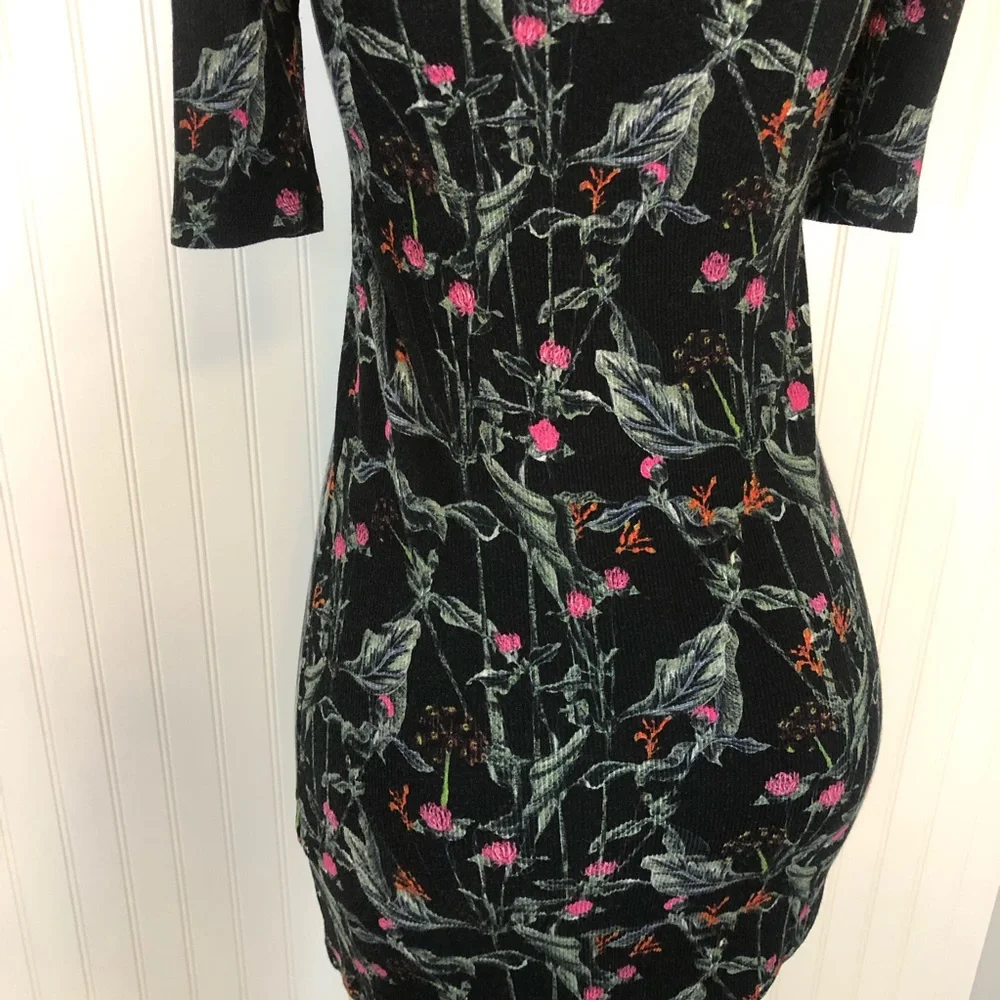 Topshop Black Floral Lace Up Fitted Mini Dress Ribbed Size 4 - Picture 6 of 10